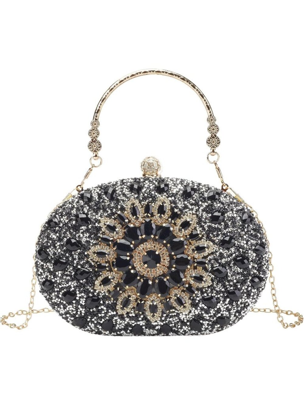 〽️Women Black Glitter Rhinestone Crystal Clutch Purse Sparkly Party Evening Bag